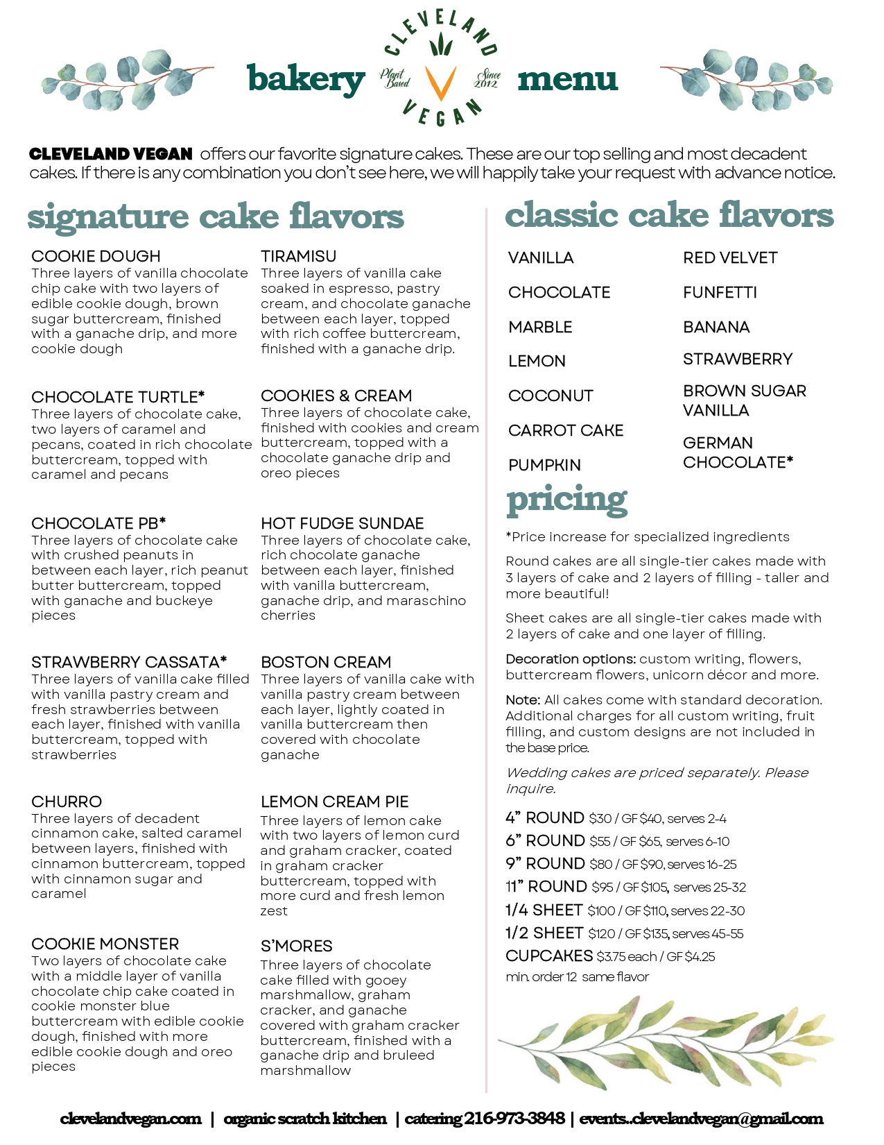 Bakery Menu Page 1