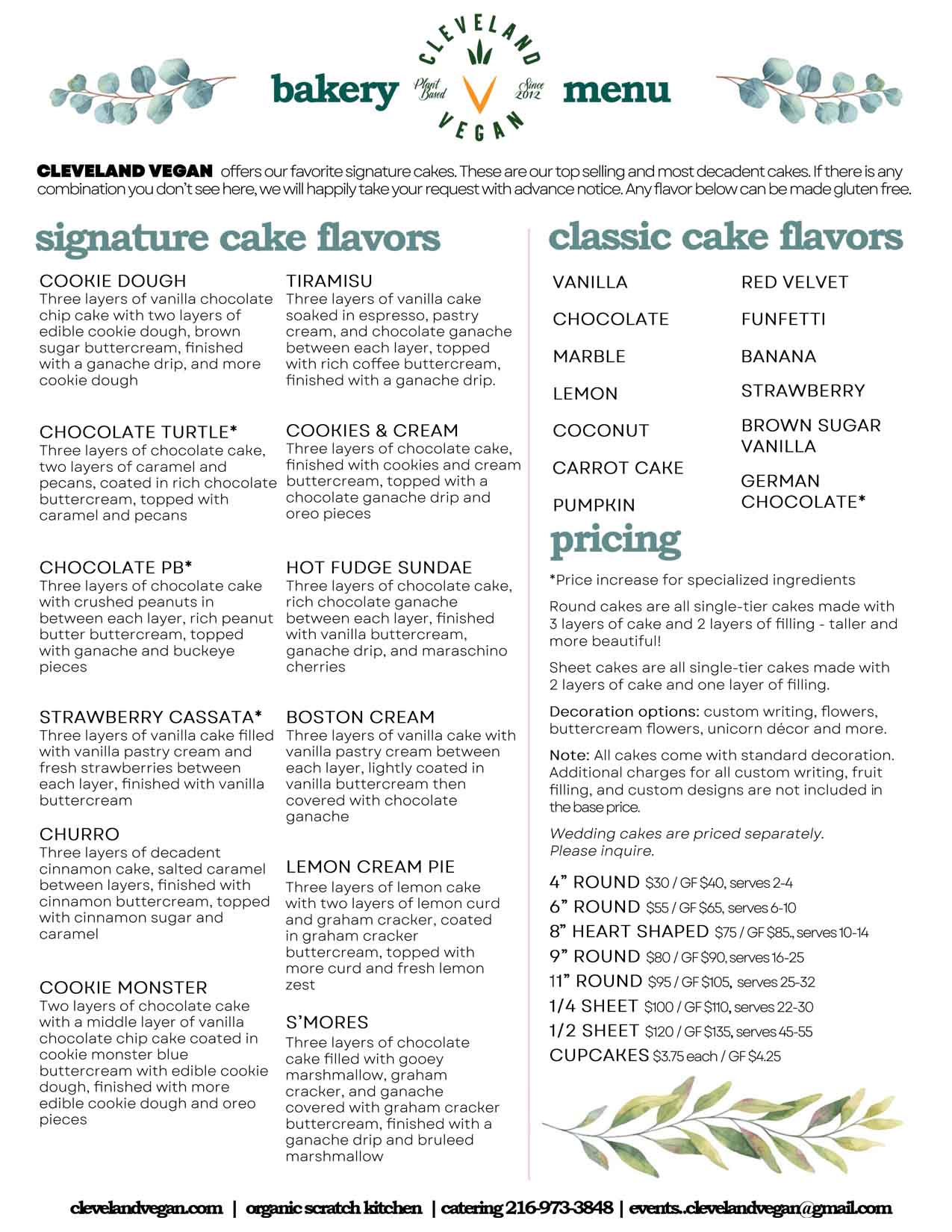 Bakery Menu Page 1