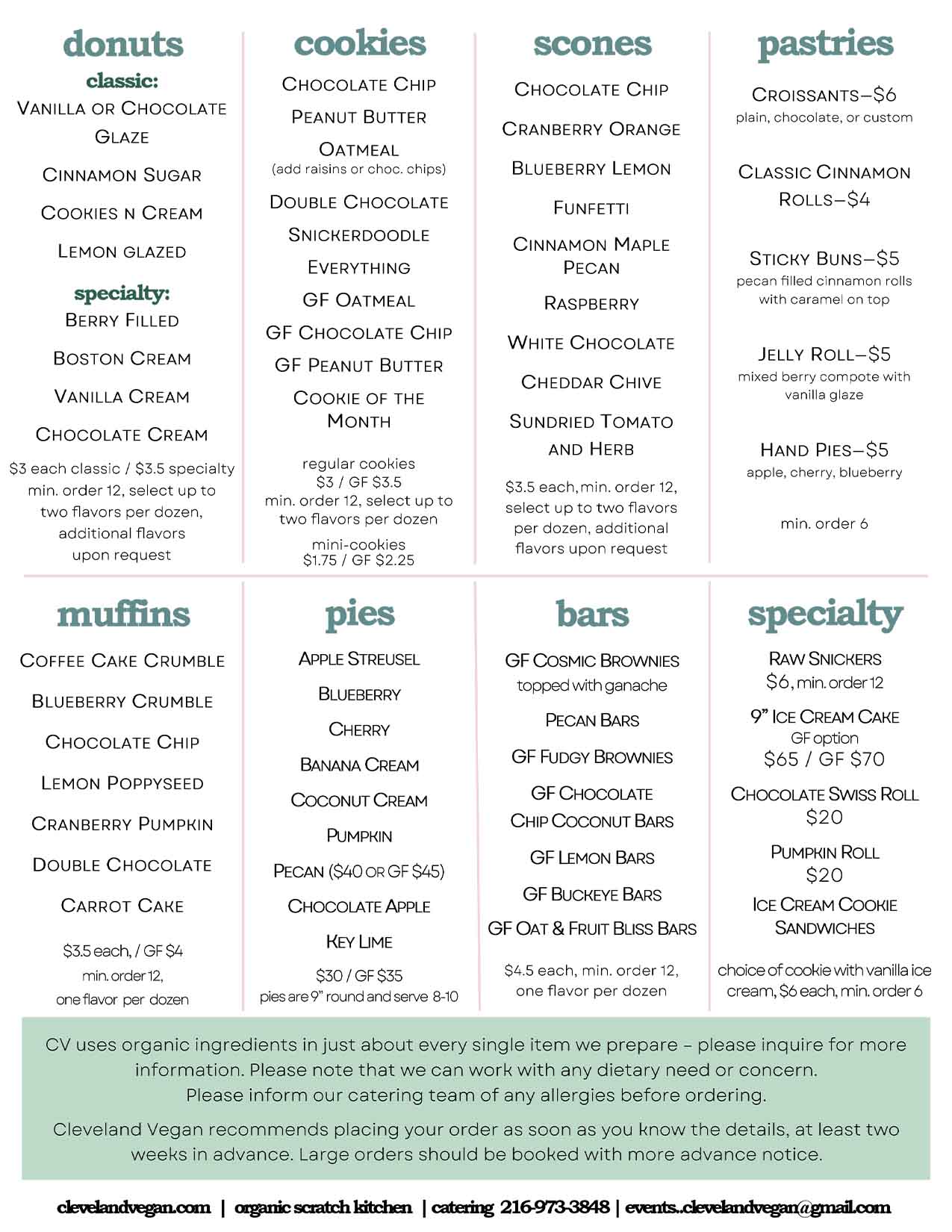 Bakery Menu Page 2