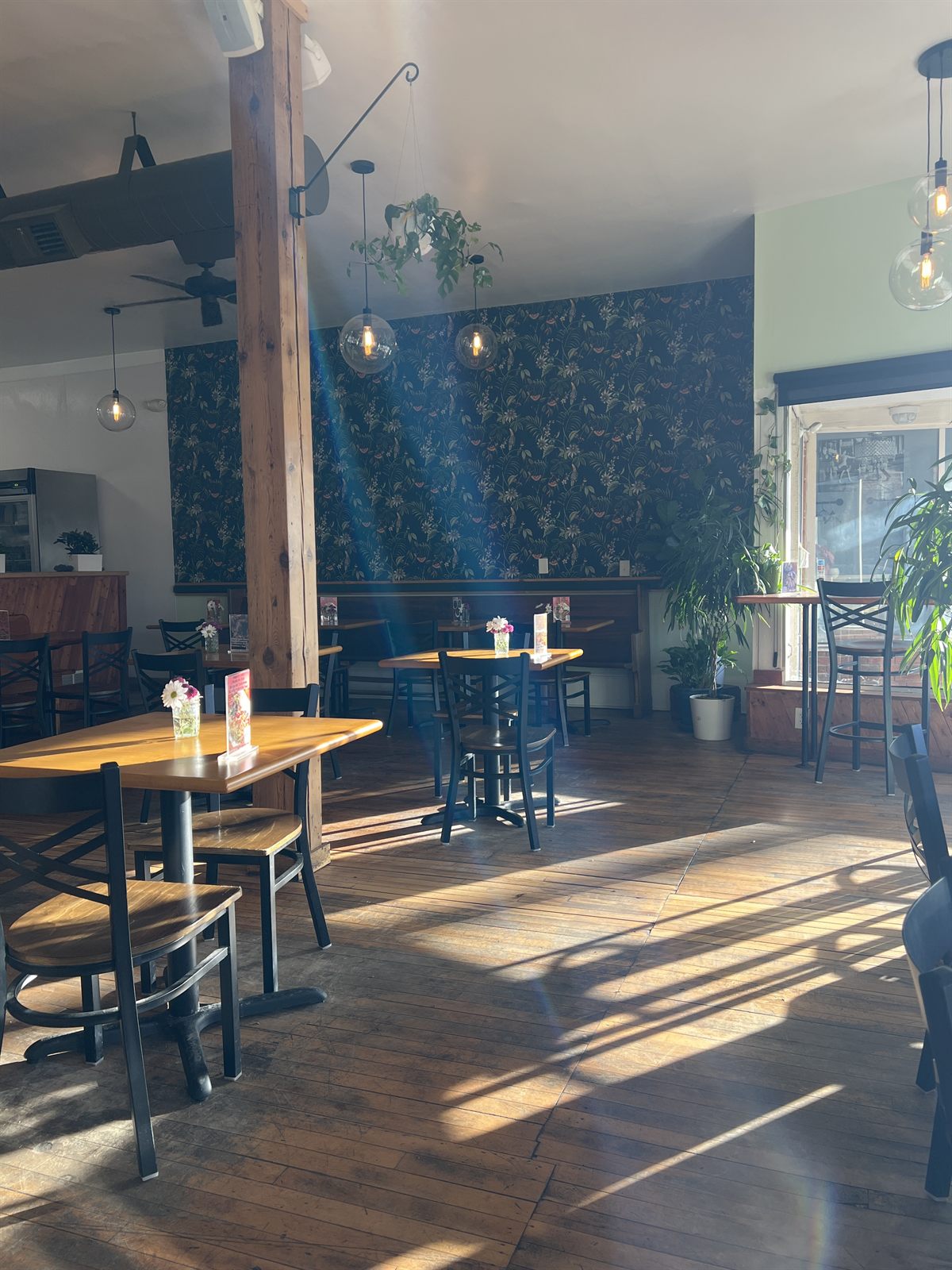 Sunlit dining room available for private rental at Cleveland Vegan