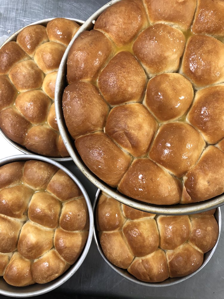 Trays of soft vegan dinner rolls